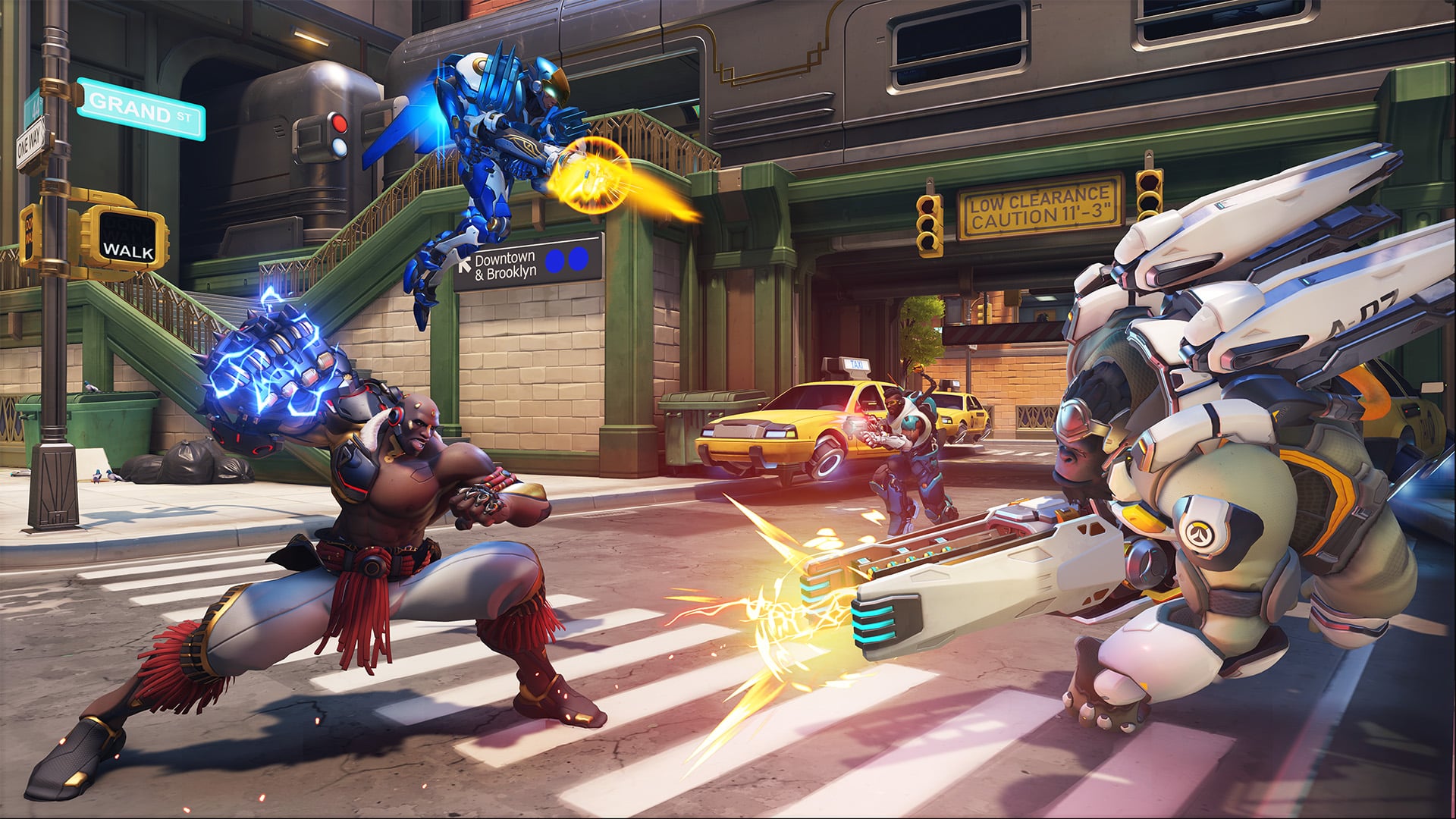 Overwatch 2 héros combattant sur la carte de New York