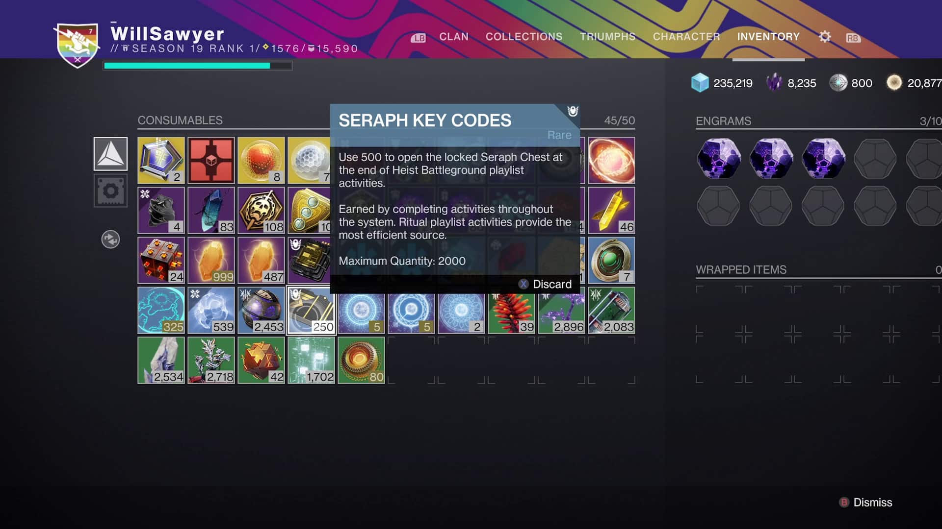 Destiny 2 saison des codes de clé de séraphin séraphin