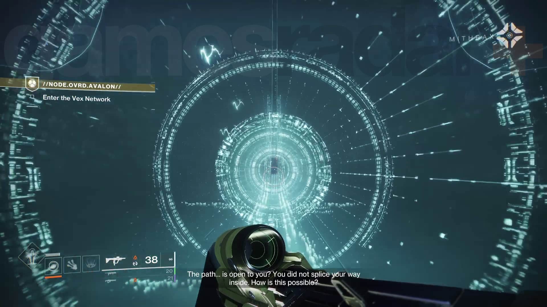 Destiny 2 Vexcalibur Quête Exotic Glaive Tunnel d'entrée de la mission Avalon vers le réseau Vex